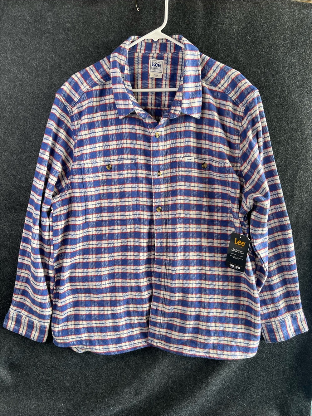 NWT Lee Workwear Overshirt Blue Plaid Flannel Shacket Mens‎ Size XL Heavyweight
